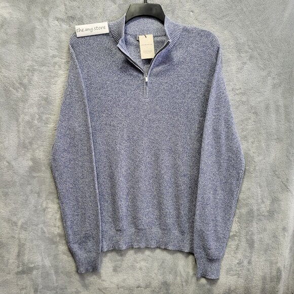 PETER MILLAR Crown Kitts Twisted Quarter-Zip Sweater Blue Granite Mens Sz M $250 - Picture 1 of 5